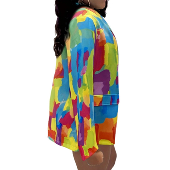 Női blézer kamufláž mintával, poliészter anyag, 95%+ poliészter tartalom, kollázs/varrás, kosztüm-gallér