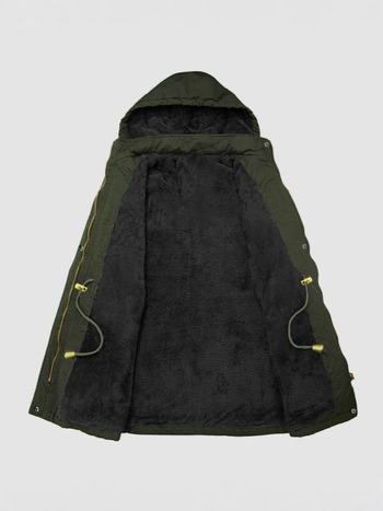 Tanki žieminė parka su poliesterio-pamuko užpildas, daug kišenių, kontrastinis užtrauktukas, vidinis raištis, gaubta