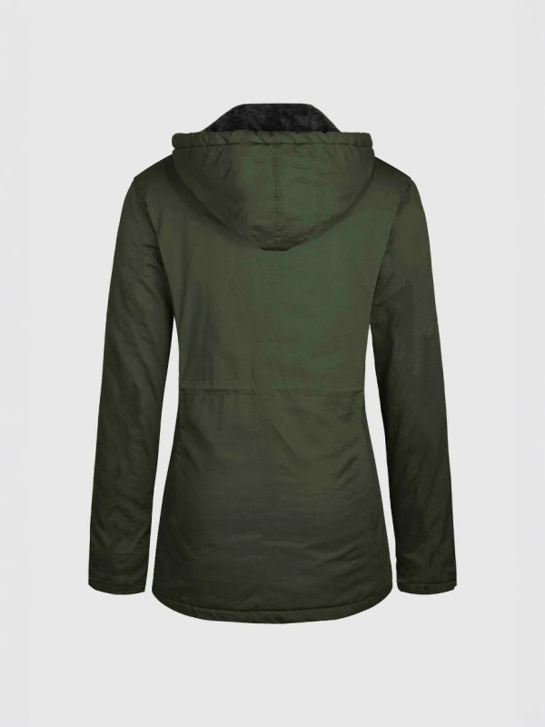 Tanki žieminė parka su poliesterio-pamuko užpildas, daug kišenių, kontrastinis užtrauktukas, vidinis raištis, gaubta