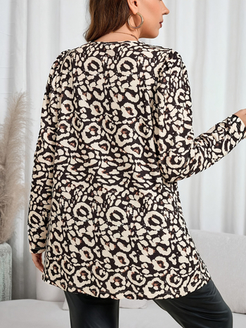 Moteriškas paltas su leopardų raštu, poliesteris, apvali kaklo iškirptė, ilgomis rankovėmis