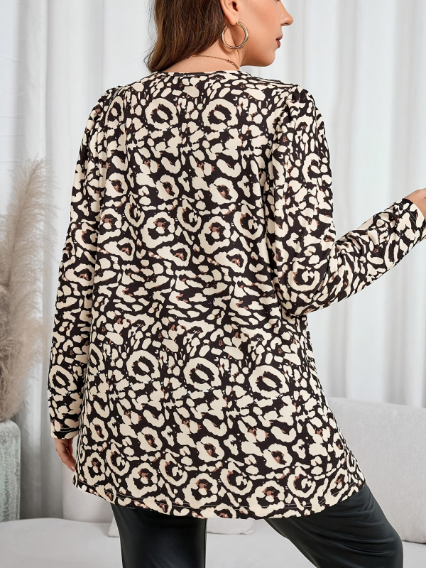 Moteriškas paltas su leopardų raštu, poliesteris, apvali kaklo iškirptė, ilgomis rankovėmis