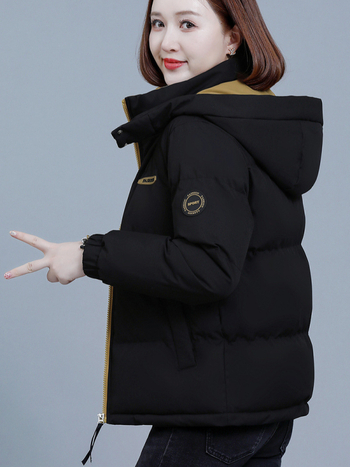 Moteriška pūno-pamukų striukė su gobtuvu, laisvas kirpimas, užtrauktukas