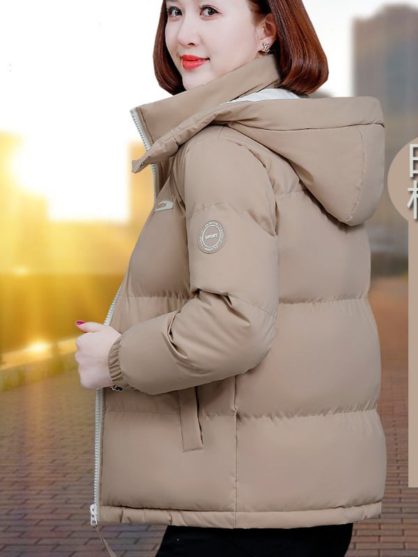 Moteriška pūno-pamukų striukė su gobtuvu, laisvas kirpimas, užtrauktukas