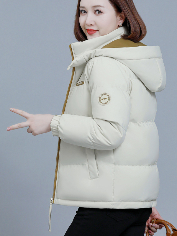 Moteriška pūno-pamukų striukė su gobtuvu, laisvas kirpimas, užtrauktukas