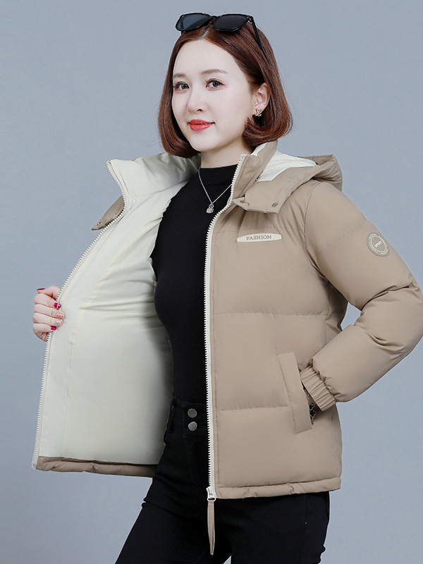 Moteriška pūno-pamukų striukė su gobtuvu, laisvas kirpimas, užtrauktukas