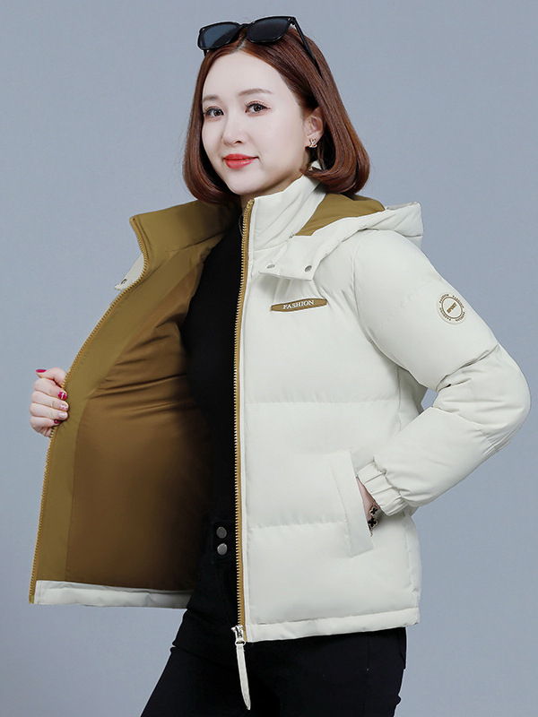 Moteriška pūno-pamukų striukė su gobtuvu, laisvas kirpimas, užtrauktukas