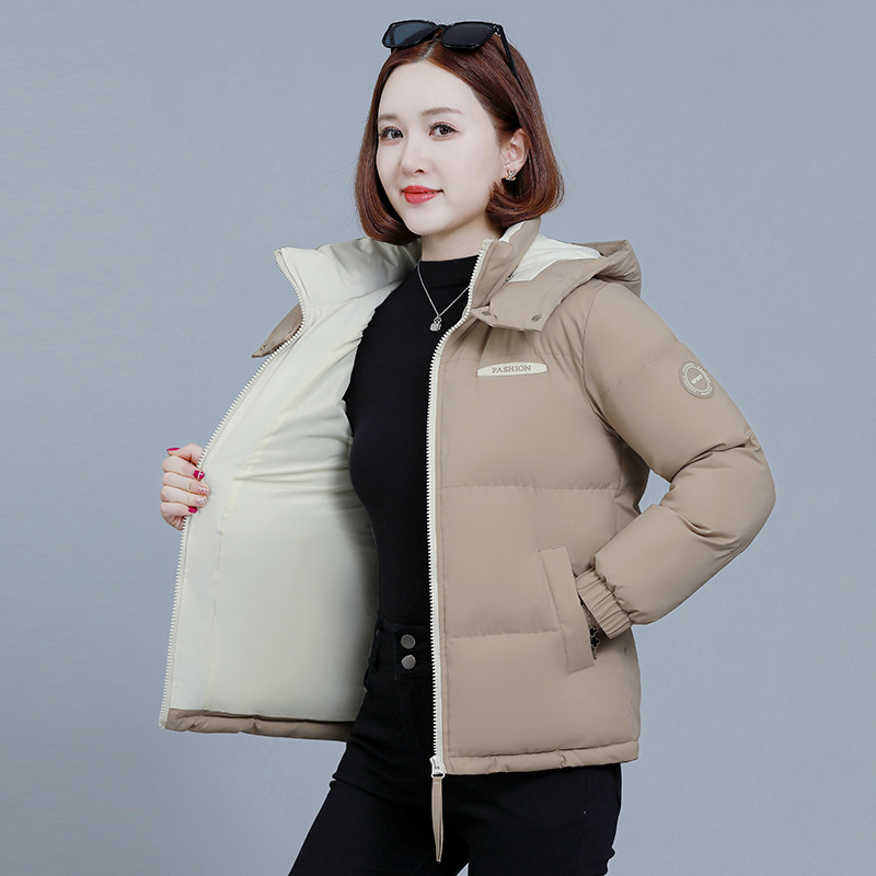 Moteriška pūno-pamukų striukė su gobtuvu, laisvas kirpimas, užtrauktukas