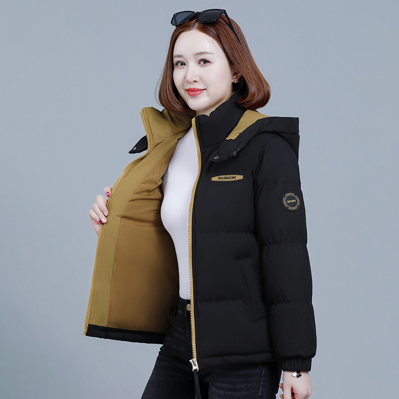 Moteriška pūno-pamukų striukė su gobtuvu, laisvas kirpimas, užtrauktukas