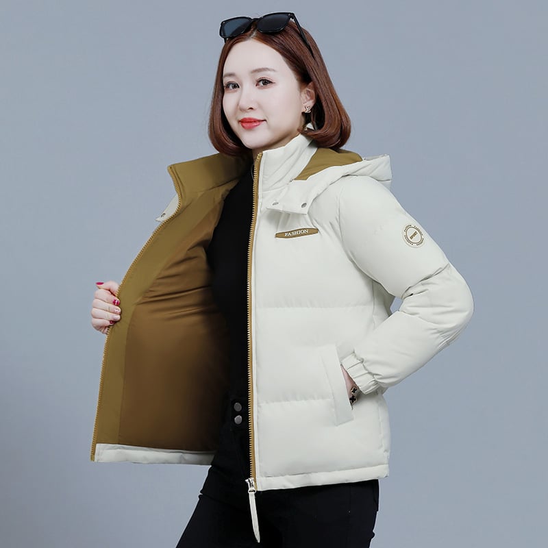 Moteriška pūno-pamukų striukė su gobtuvu, laisvas kirpimas, užtrauktukas