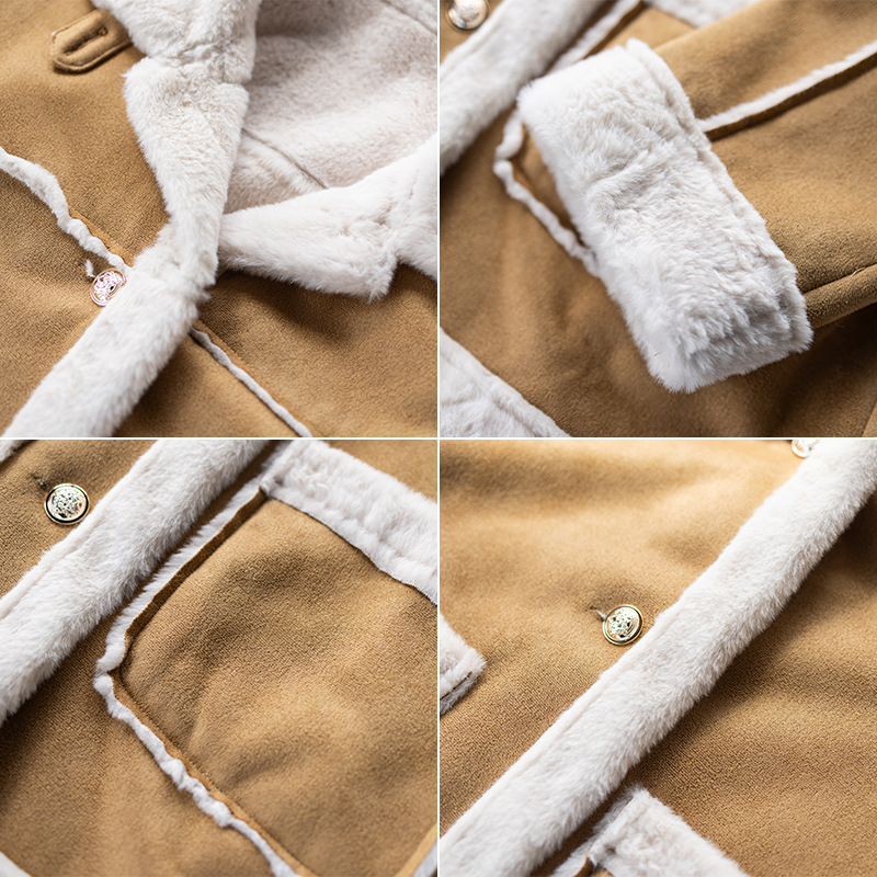 Patchwork pūkuota striukė, akrilinis audinys, žiedlapių formos rankovės, kostiumo tipo apykaklė, viengubas užsegimas – suaugusių moterų miesto stilius