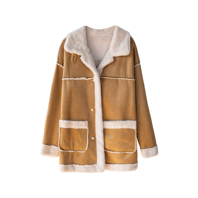 Patchwork pūkuota striukė, akrilinis audinys, žiedlapių formos rankovės, kostiumo tipo apykaklė, viengubas užsegimas – suaugusių moterų miesto stilius