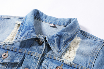 Női farmerdzseki, rövid fazon, slim fit, hosszú ujjú, japán-koreai laza stílus, 70-80% gyapot, 20-30% poliészter