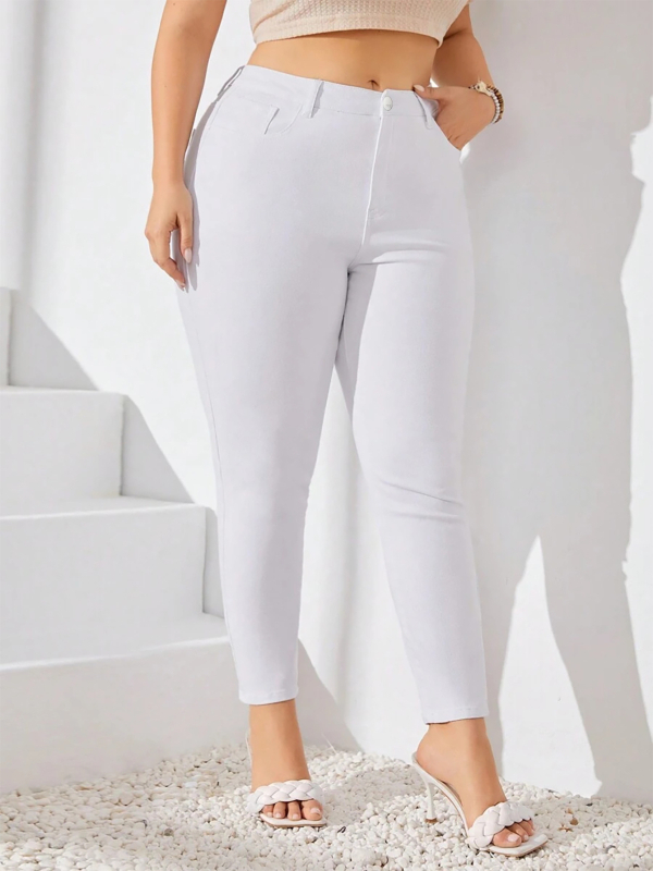 Moteriški tempimo denim siauros kelnes, vidutinio juosmens, medvilnė 50–70% ir poliesteris <30%, ruduo 2024