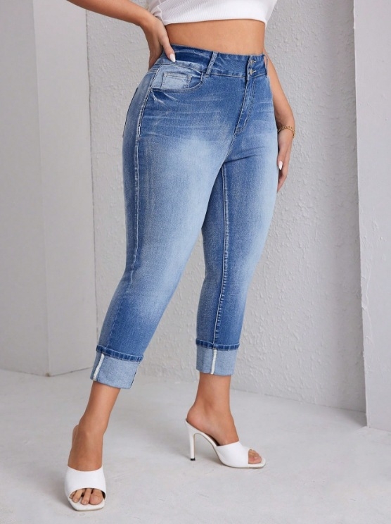 Moteriški aukštos juosmens džinsiniai šortai, siauras kirpimas, 80-90% medvilnės