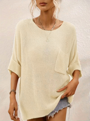 DUTRIEUX moterų kardiganas, vienos spalvos poliesteris, apvalus kaklas, 3/4 rankovės, vidutinio ilgio 65–80 cm