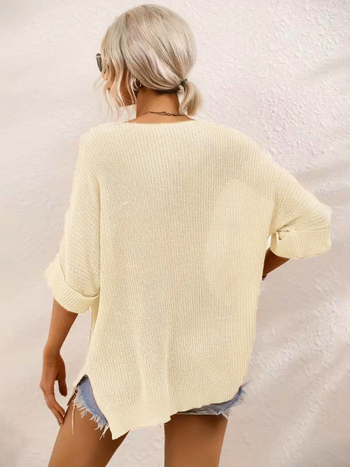 DUTRIEUX moterų kardiganas, vienos spalvos poliesteris, apvalus kaklas, 3/4 rankovės, vidutinio ilgio 65–80 cm