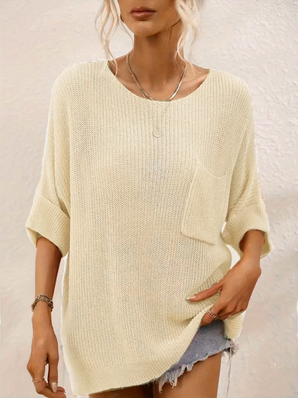 DUTRIEUX moterų kardiganas, vienos spalvos poliesteris, apvalus kaklas, 3/4 rankovės, vidutinio ilgio 65–80 cm