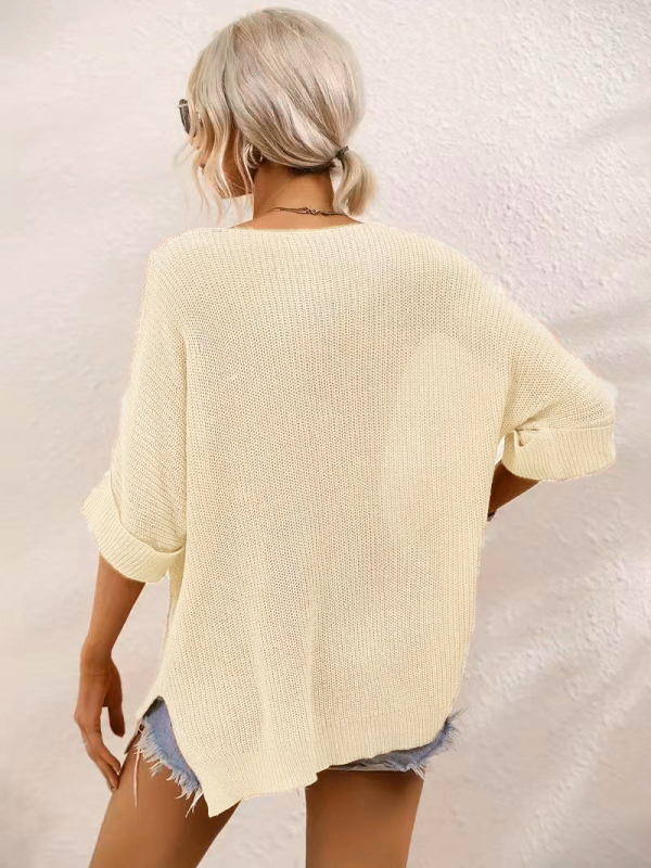 DUTRIEUX moterų kardiganas, vienos spalvos poliesteris, apvalus kaklas, 3/4 rankovės, vidutinio ilgio 65–80 cm