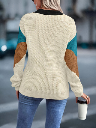 Akrilból készült kötött pulóver, laza stílus, kerek nyakú, hosszú ujjú, szabályos szabás