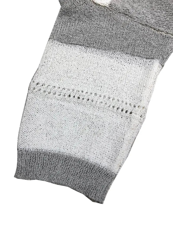 Megztinis su V kaklu, spalvų blokų dryžiai, poliesterio audinys, 3/4 rankovės, elegantiškas stilius