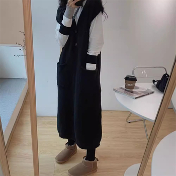 Φόρεμα πλεκτό με V-λαιμόκοψη, χωρίς μανίκια, μίντι μήκος, γραμμή Α, για γυναίκες