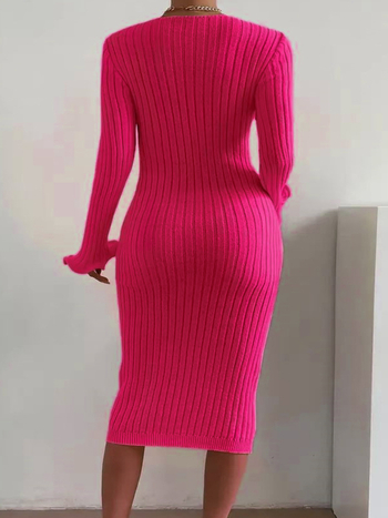 DUTRIEUX Πολυεστερικό Πλεκτό Φόρεμα-Πουλόβερ με Μακριά Μανίκια και Τετράγωνο Γιακά, Εφαρμόσιμο στη Λεκάνη, Μακρύ Μήκος