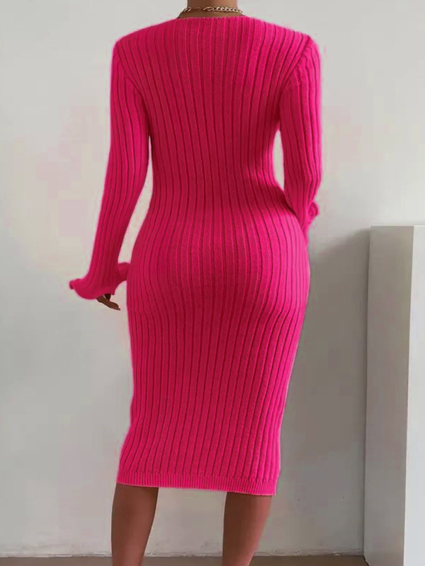 DUTRIEUX Πολυεστερικό Πλεκτό Φόρεμα-Πουλόβερ με Μακριά Μανίκια και Τετράγωνο Γιακά, Εφαρμόσιμο στη Λεκάνη, Μακρύ Μήκος