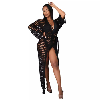 Paplūdimio suknelė su megzto kardiganu, apsauga nuo saulės UPF30+, batwing rankovės, 3/4 ilgio, 50–70% spandeks