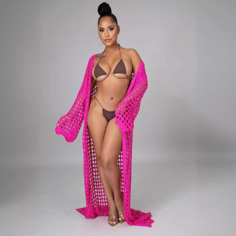 Paplūdimio suknelė su megzto kardiganu, apsauga nuo saulės UPF30+, batwing rankovės, 3/4 ilgio, 50–70% spandeks