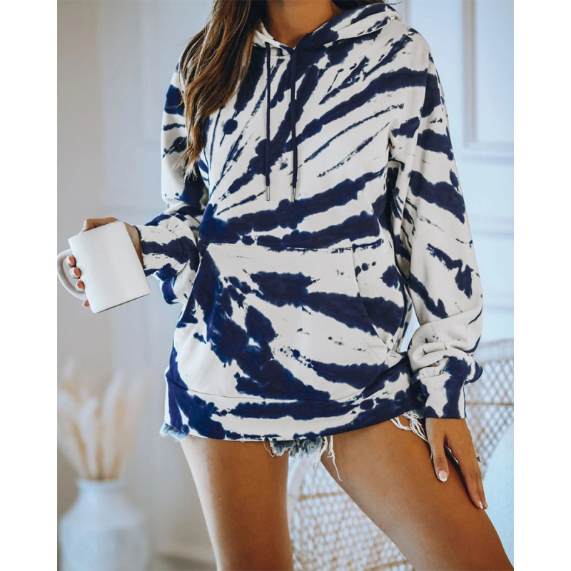 Hanorac dama Tie-Dye, croi lejer, mâneci lungi, din tricot, cu glugă