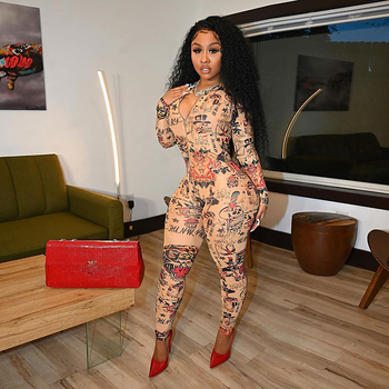 Зимна дамска гащеризон с принт, тясна фигура, висока талия, полиестер-еластанова материя