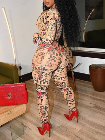 Зимна дамска гащеризон с принт, тясна фигура, висока талия, полиестер-еластанова материя