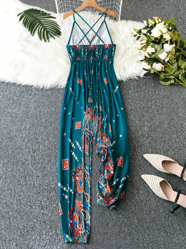 Дамски презрамков гащеризон от полиестер, 95%+ полиестер, микроеластичен, прави крачета, свободна талия, средна плътност, летен модел 2024