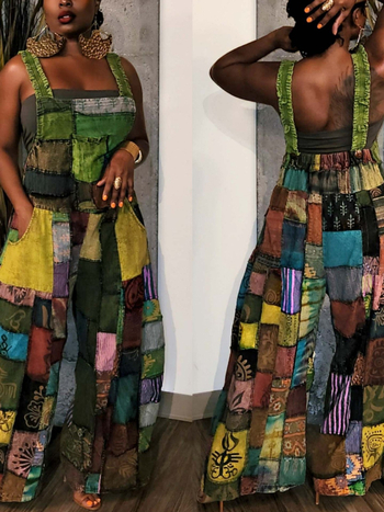 Гащеризон с презрамки – Bohemian печат, полиестер, свободен силует, средна талия, лято 2022