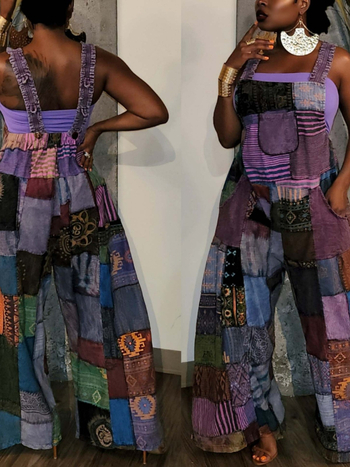 Гащеризон с презрамки – Bohemian печат, полиестер, свободен силует, средна талия, лято 2022