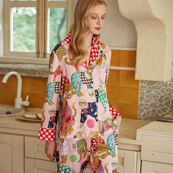 London Club Σετ πιτζάμας Ice Silk με γιακά σε στιλ σακακιού, μακριά μανίκια και παντελόνια — Ultra-thin 81-100 g/m²