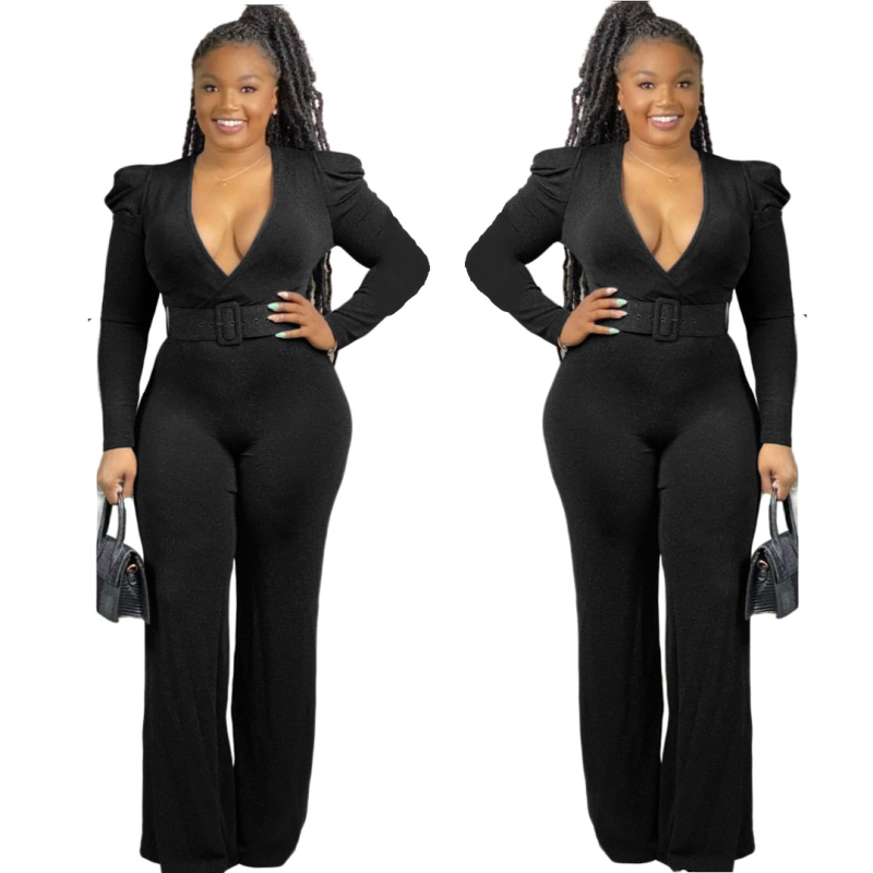 Salopetă sexy cu decolteu în V, fire metalice aurii și argintii, talie medie, pantaloni largi, curea inclusă; material: tricot elastic din mătase strălucitoare, 71–80% fibră clorurată, 10–29% bumbac