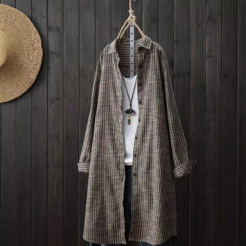 Svītrainā krekla jaka, kardigāna stils, brīvs siluets, garas piedurknes, poliestera-kokvilnas maisījums (<30% kokvilnas)