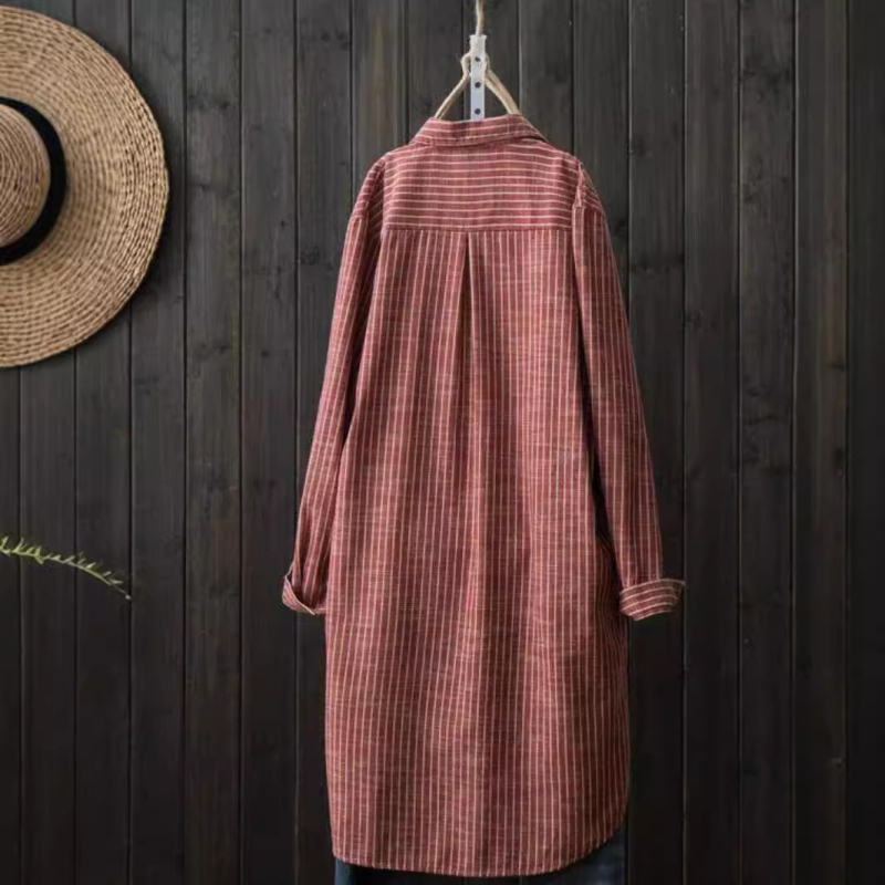 Svītrainā krekla jaka, kardigāna stils, brīvs siluets, garas piedurknes, poliestera-kokvilnas maisījums (<30% kokvilnas)