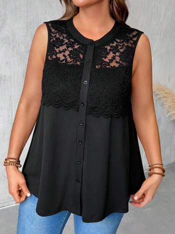 Neriamasis kardiganas su nėrinių panelė ir sagos dekoru, apvali kaklo iškirptė, pieno šilko audinys su poliesterio-spandekso mišiniu