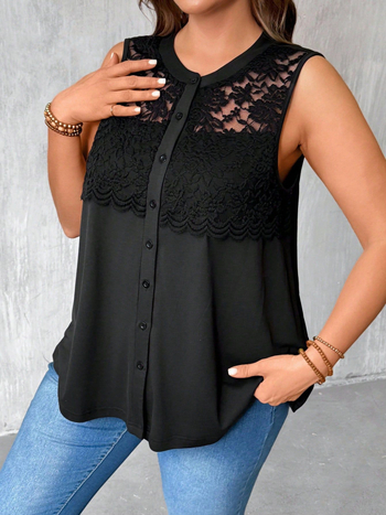 Neriamasis kardiganas su nėrinių panelė ir sagos dekoru, apvali kaklo iškirptė, pieno šilko audinys su poliesterio-spandekso mišiniu