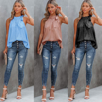 Moteriška halterio kaklo palaidinė be rankovių, laisvas kirpimas, poliesterio audinys, 90–95% poliesterio sudėtis, moterims