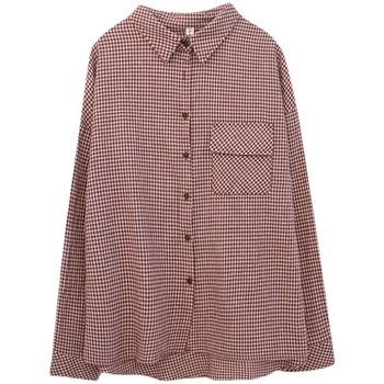 Krekls no kokvilnas un lina ar rūtainu rakstu, garas piedurknes, polo apkakle, brīvā piegriezuma