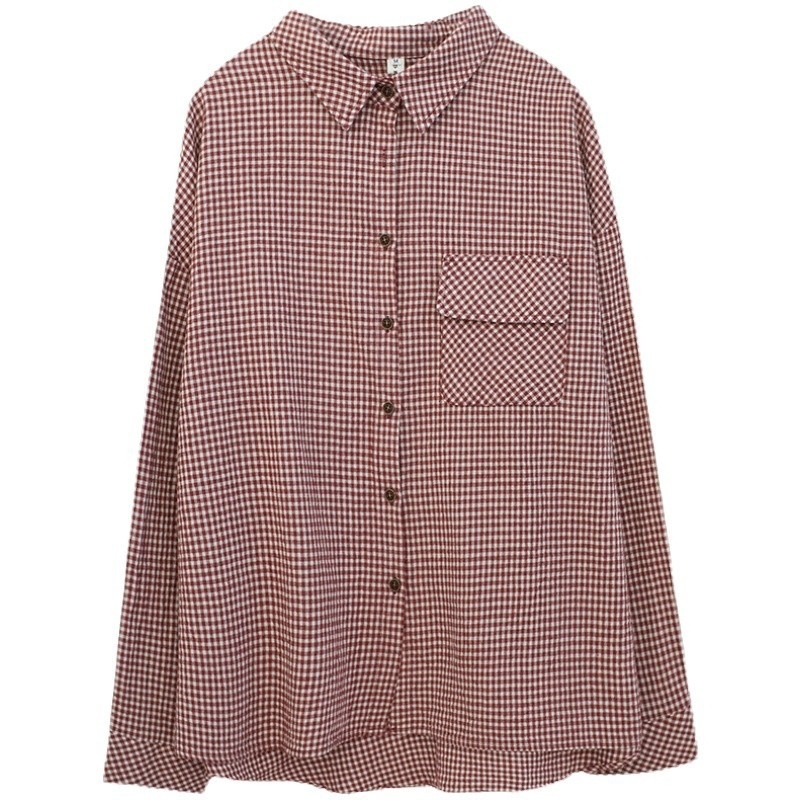 Krekls no kokvilnas un lina ar rūtainu rakstu, garas piedurknes, polo apkakle, brīvā piegriezuma