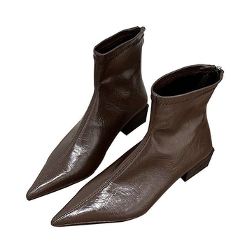 Botine Martin pentru femei cu vârf ascuțit, toc gros 3-5 cm, PU partea superioară, talpă din cauciuc