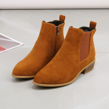 Cizme Martin pentru femei - stil britanic, PU partea superioară, talpă din cauciuc, vârf ascuțit, toc gros 3–5 cm, fermoar pe lateral, gambă scurtă