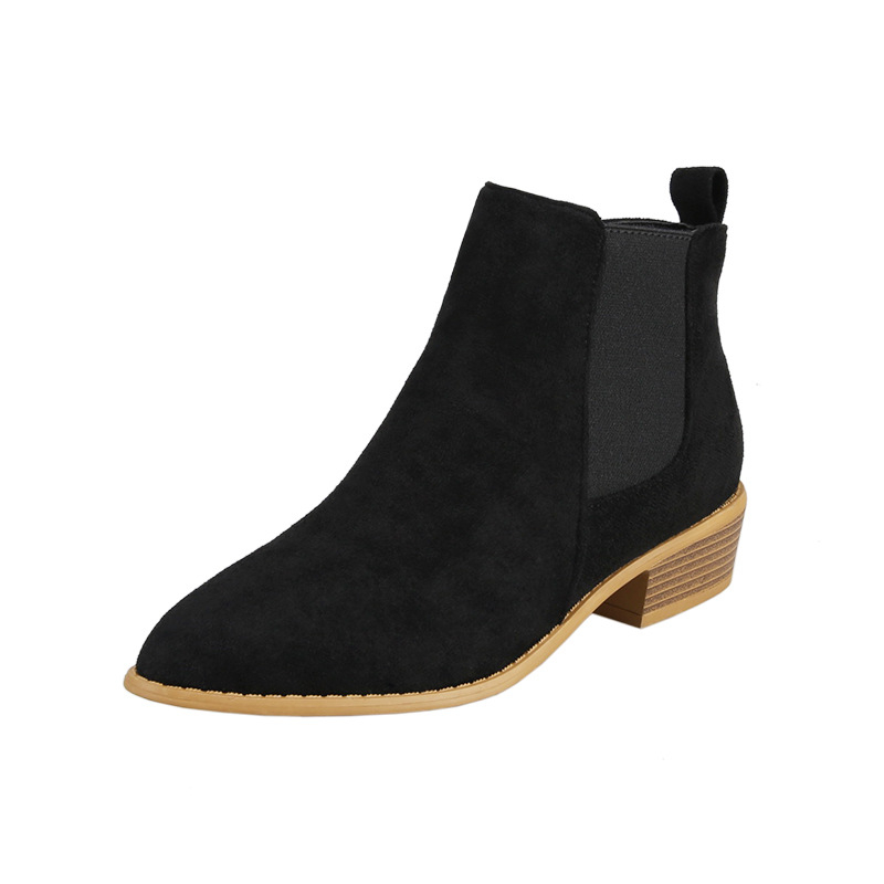 Cizme Martin pentru femei - stil britanic, PU partea superioară, talpă din cauciuc, vârf ascuțit, toc gros 3–5 cm, fermoar pe lateral, gambă scurtă
