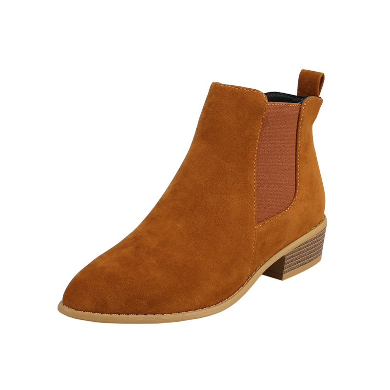 Cizme Martin pentru femei - stil britanic, PU partea superioară, talpă din cauciuc, vârf ascuțit, toc gros 3–5 cm, fermoar pe lateral, gambă scurtă
