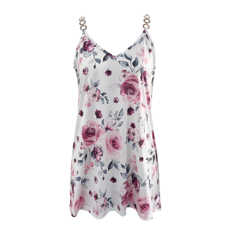 Moteriškas sling top su V kaklu, be rankovių, laisvas kirpimas, gėlių raštas, poliesteris