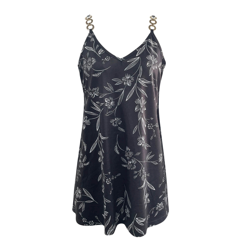 Moteriškas sling top su V kaklu, be rankovių, laisvas kirpimas, gėlių raštas, poliesteris